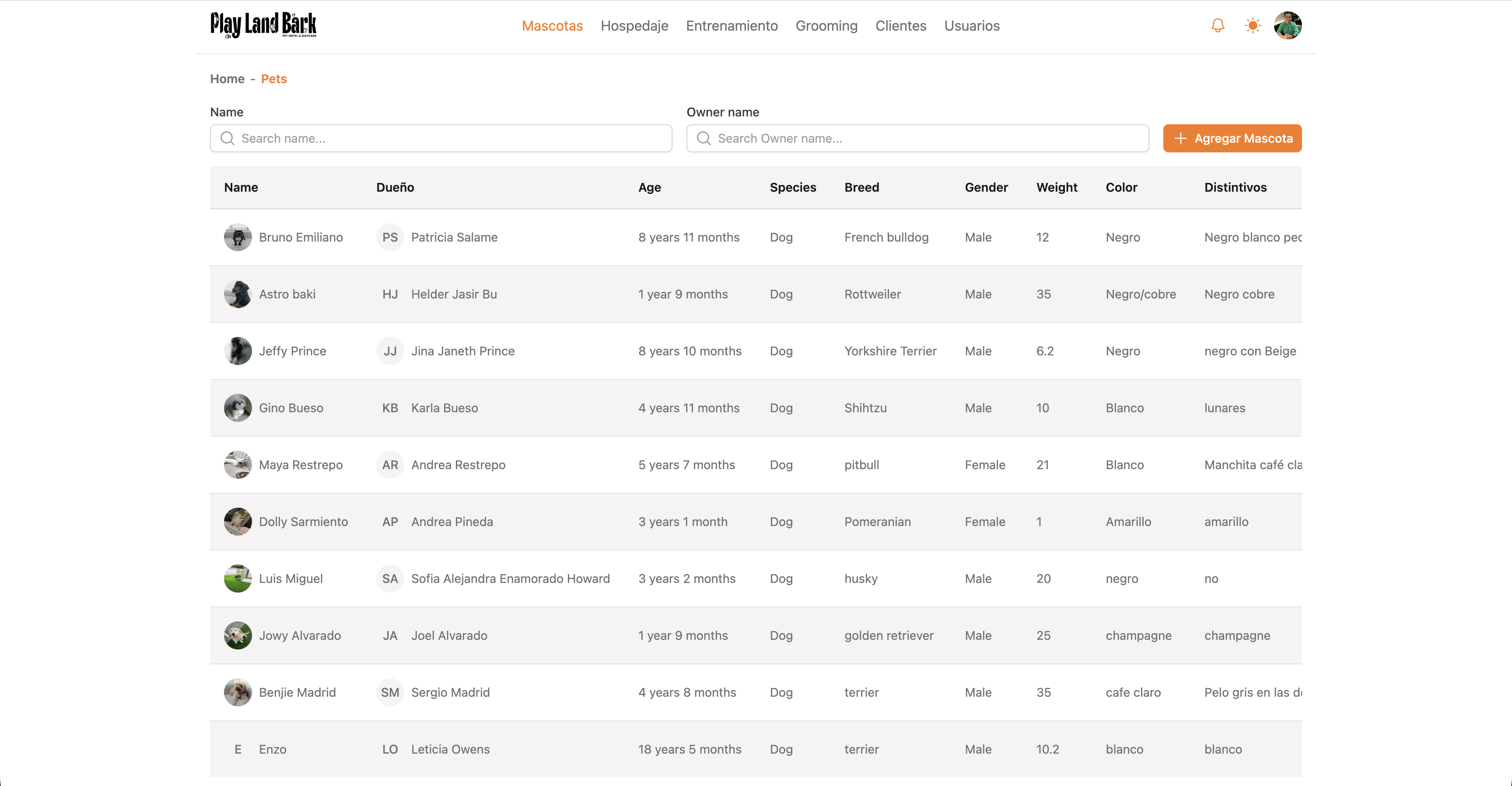 Play Land Bark pets dashboard